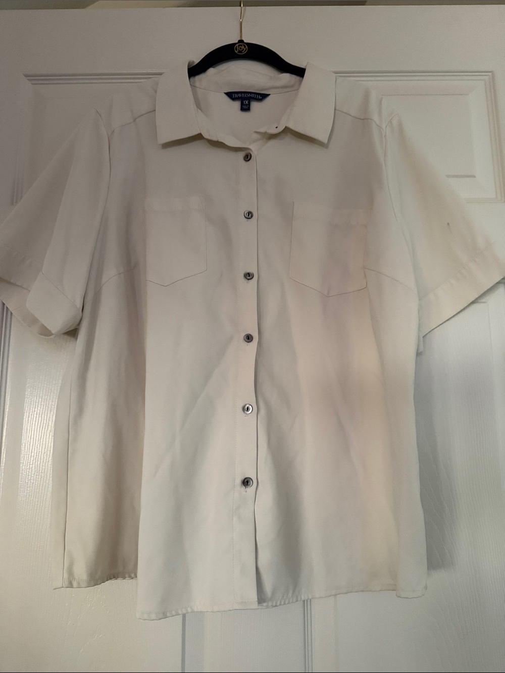TravelSmith Women’s Short Sleeve Button-Down Shirt in Cream
